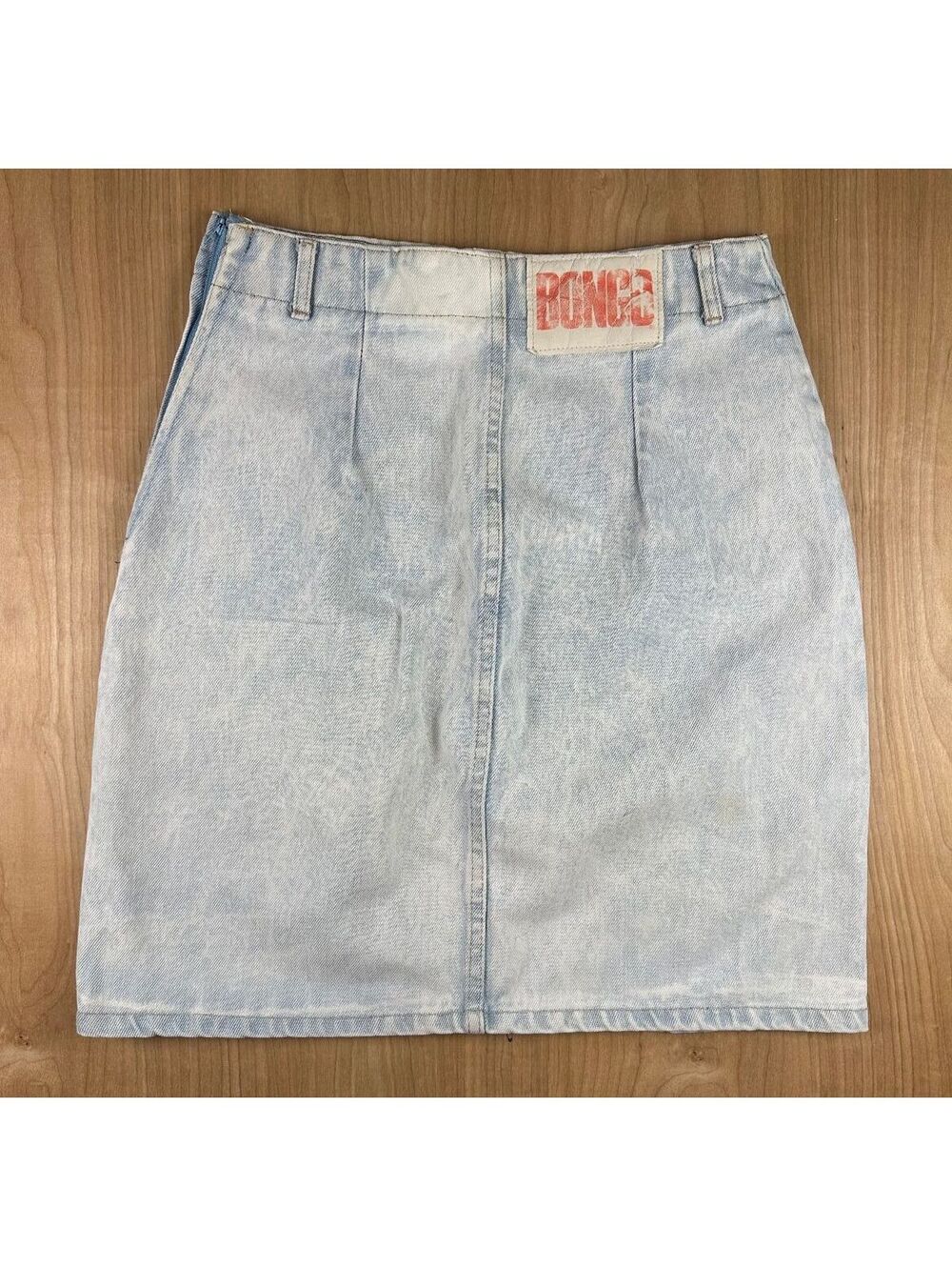 vintage 80s Bongo Jeans denim skirt 11 made in Usa acid wash New Wave prep